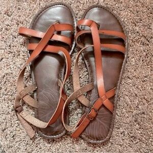 Time and Tru Brown Sandals with Leather Straps and Buckle